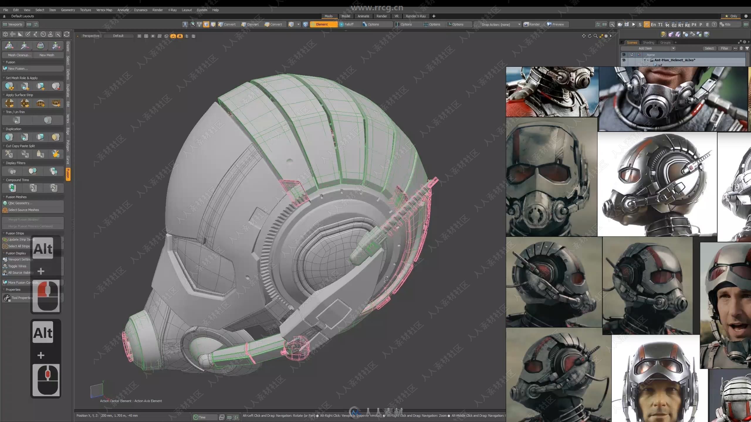 Modo超精细蚁人头盔3D建模制作视频教程