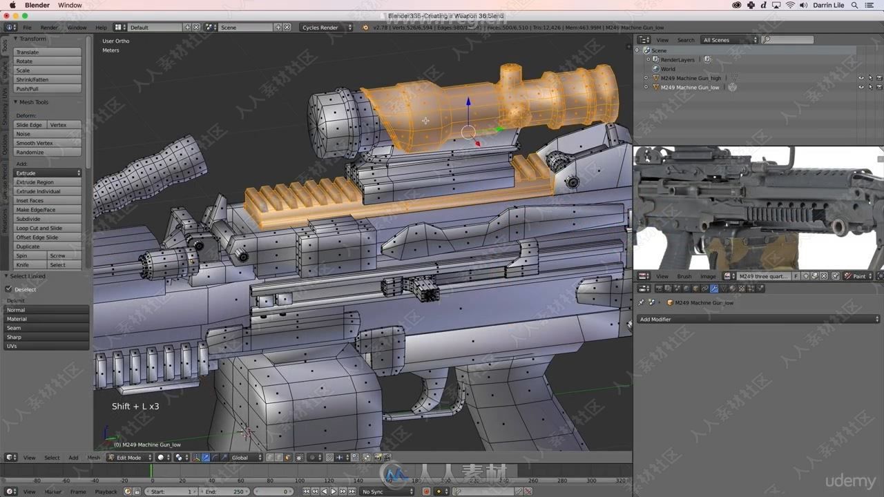Blender与SP游戏机枪建模与纹理贴图制作频教程