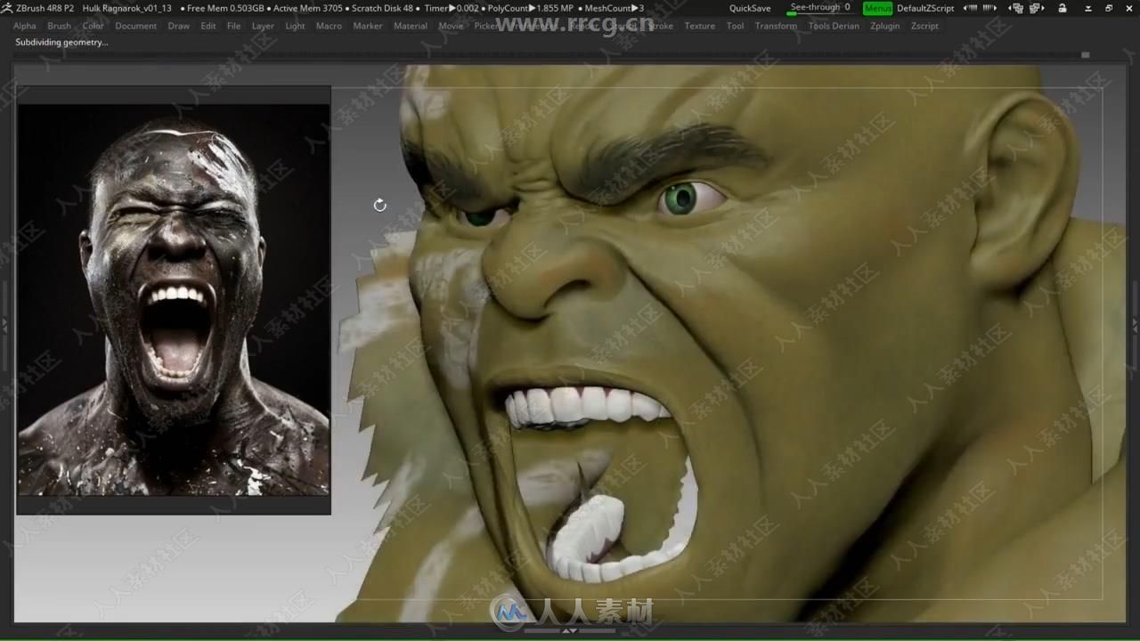 ZBrush绿巨人角色数字雕刻实例制作视频教程