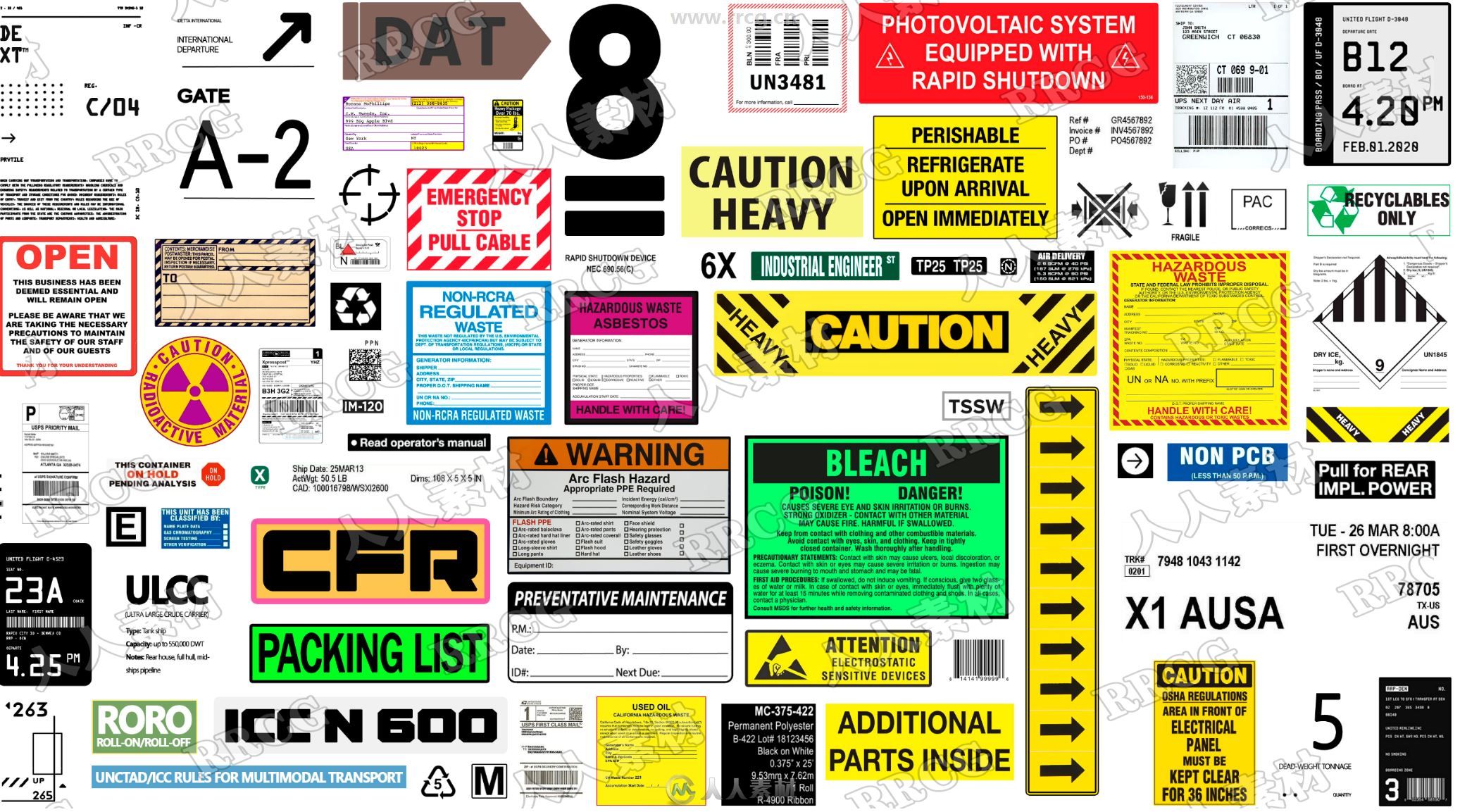350组工业警告标志指示信息相关贴花贴图合集