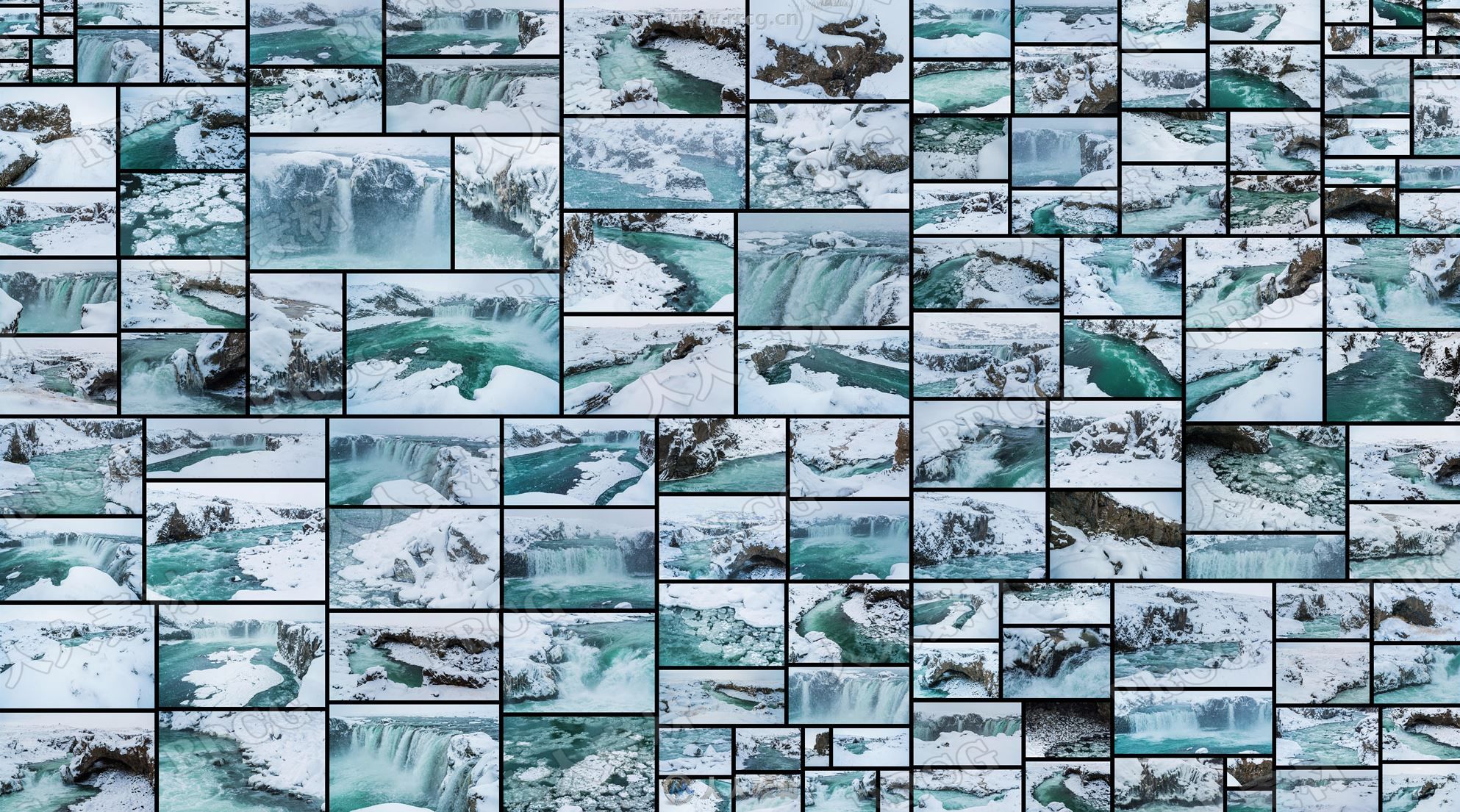 150组冬季瀑布河流白雪覆盖岩石高清参考图片合集