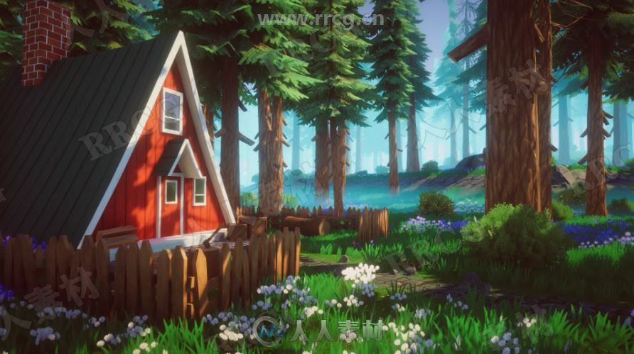 梦幻动漫风格森林房屋花园场景Unity游戏素材资源