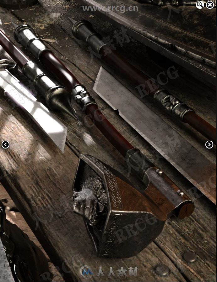 中世纪传统精致雕刻纹理武器道具3D模型合集