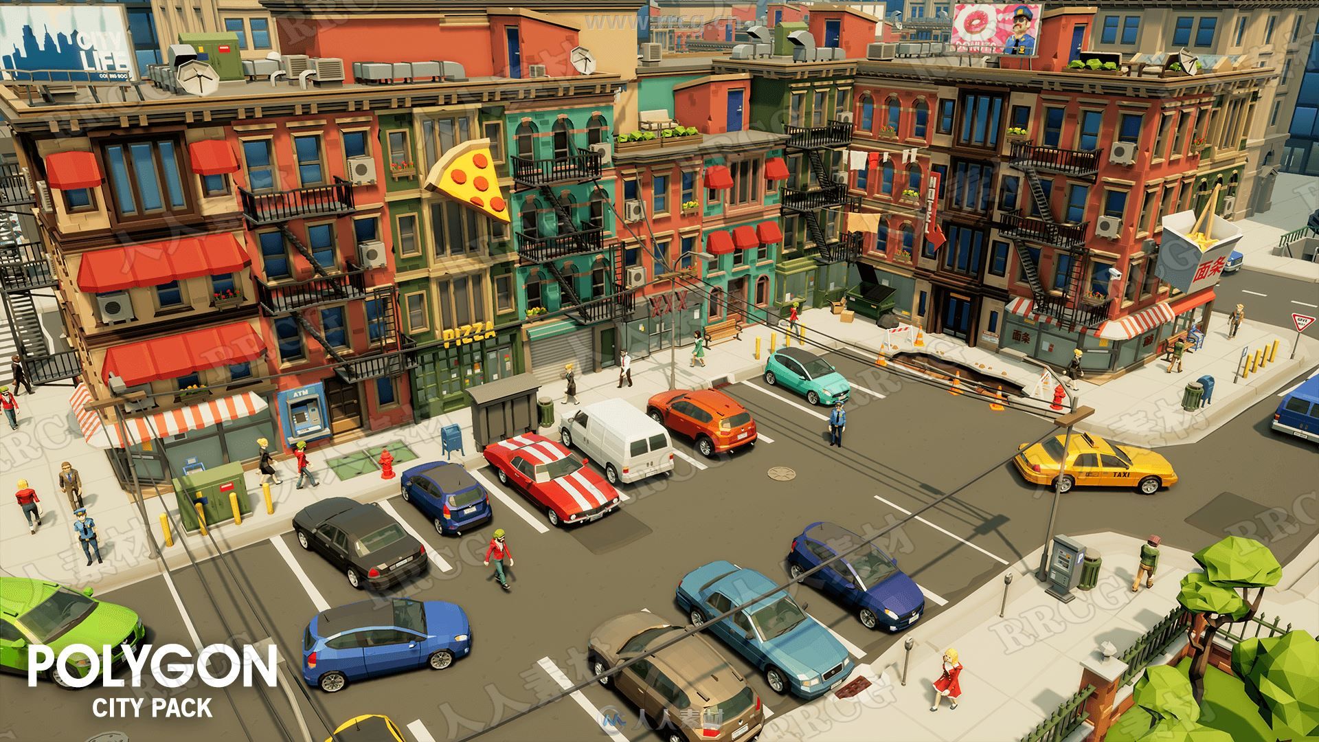 大都市完整场景细节人物建筑道具车辆等UE4游戏素材资源