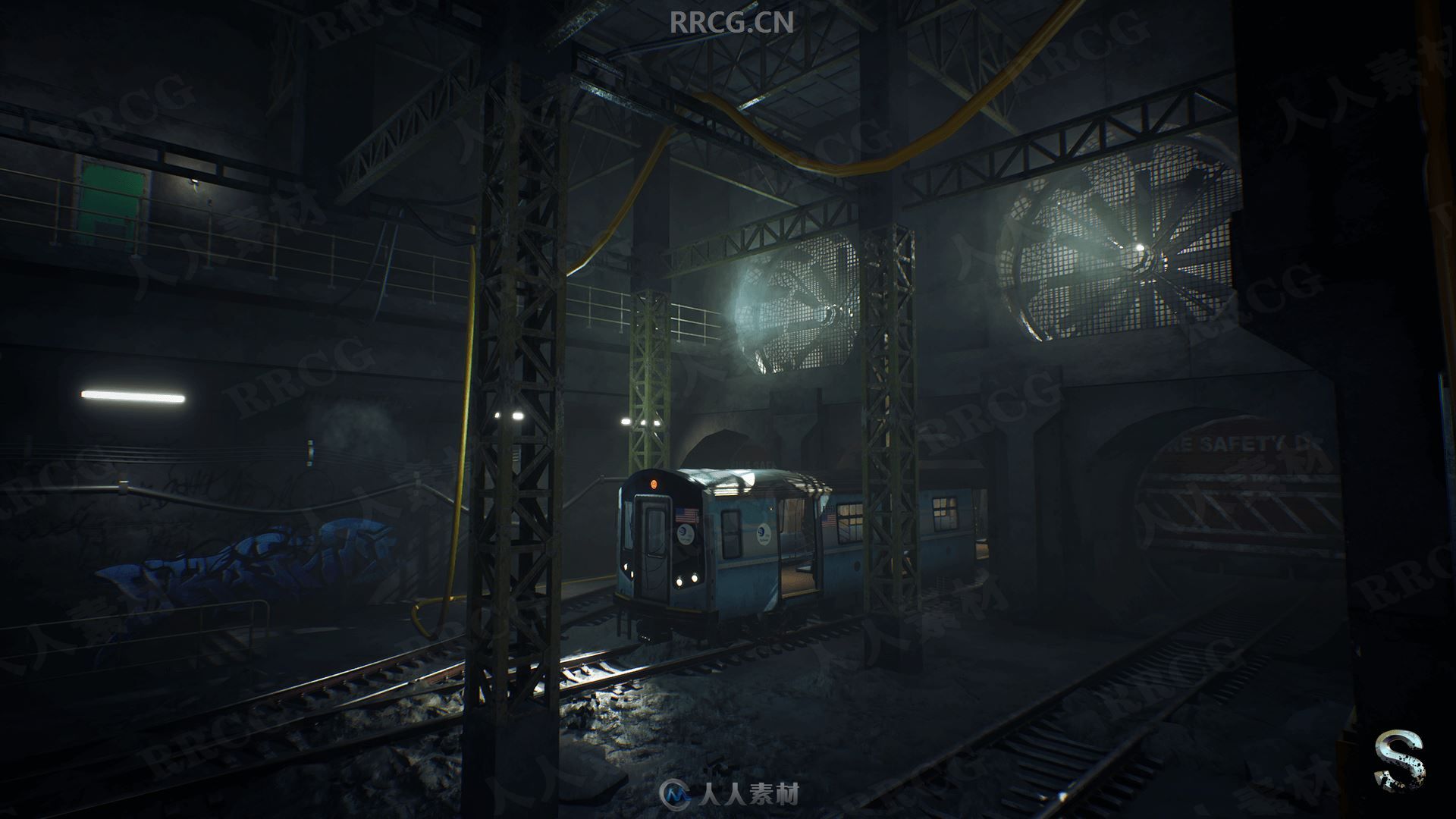 地下室隧道地铁站场景关卡模式UE4游戏素材资源