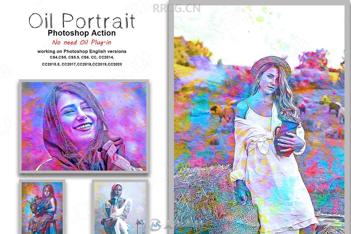 彩色笔触纹理覆盖人物油画艺术图像处理特效PS动作
