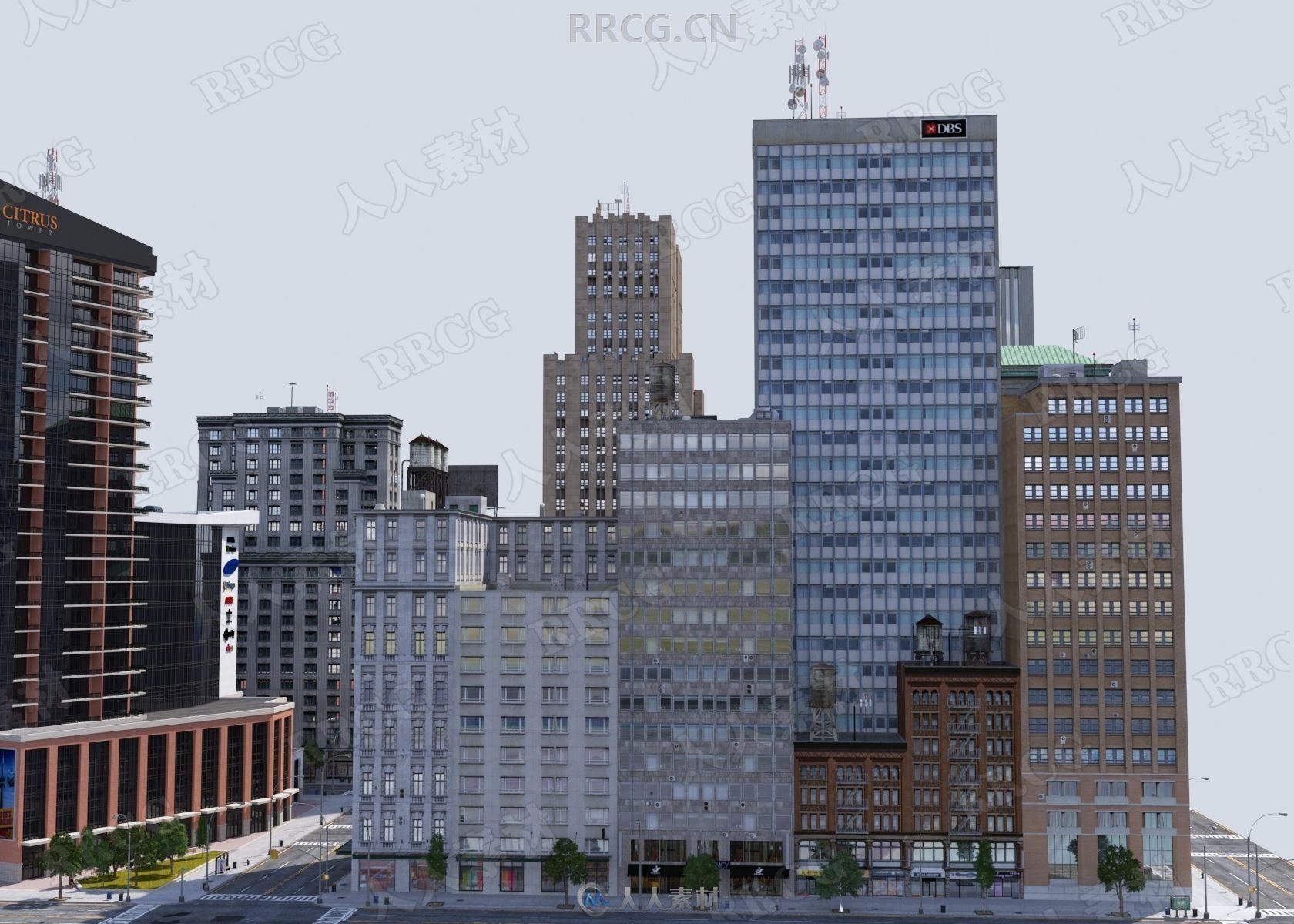 高品质完整城市高层办公建筑街景相关3D模型合集