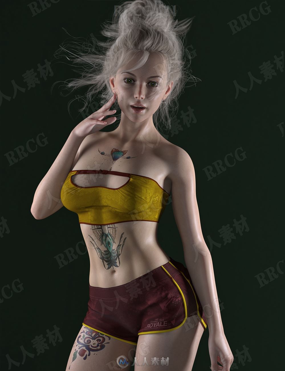 美丽年轻带有个性纹身女性3D模型合集