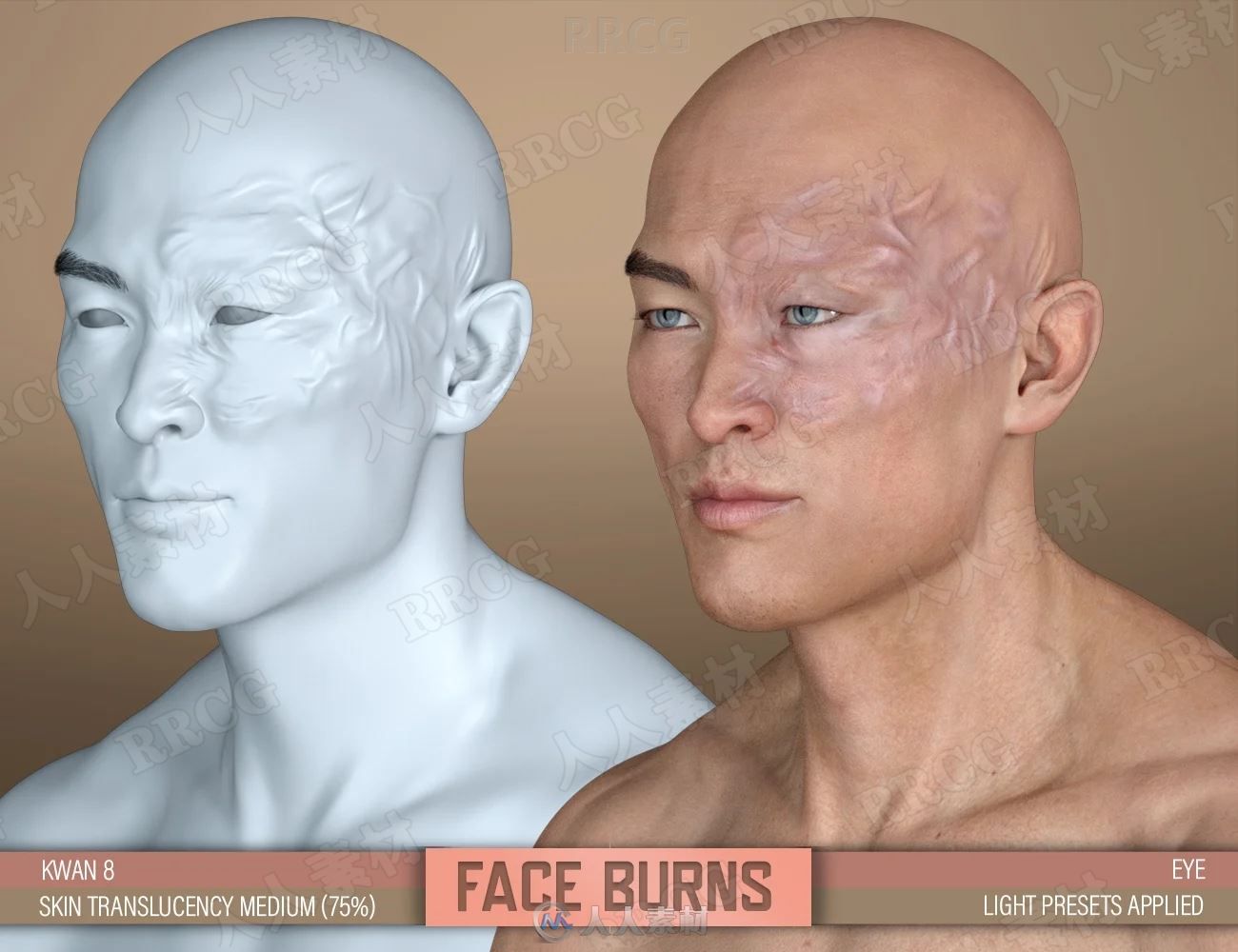 男性角色面部头部烧伤疤痕3D模型合集