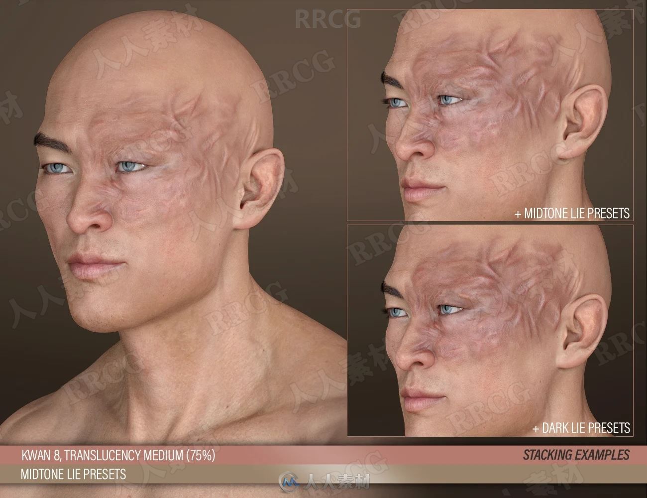 男性角色面部头部烧伤疤痕3D模型合集