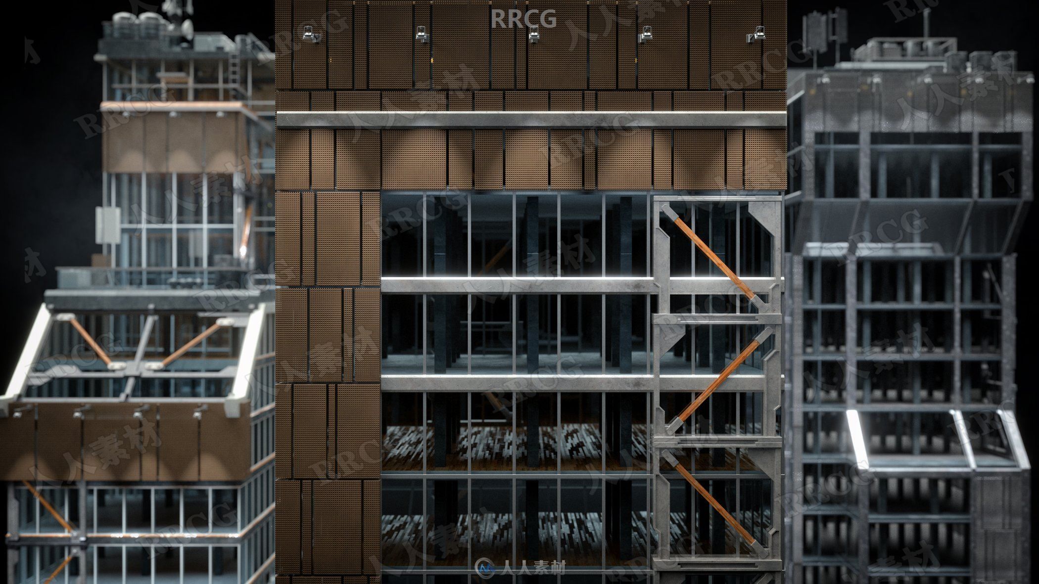 华丽透明玻璃壁板装饰购物中心楼宇建筑高质量完整3D模型