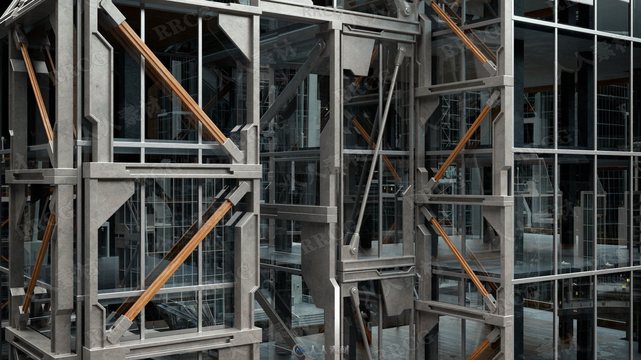 华丽透明玻璃壁板装饰购物中心楼宇建筑高质量完整3D模型