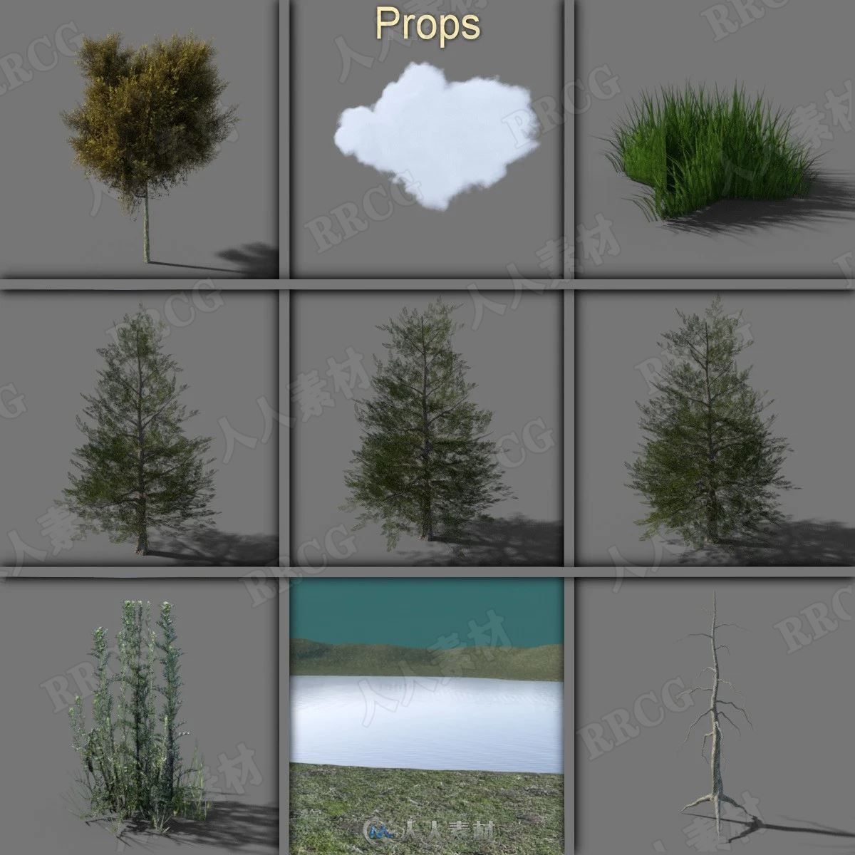 不同季节森林湖泊自然景观场景3D模型合集