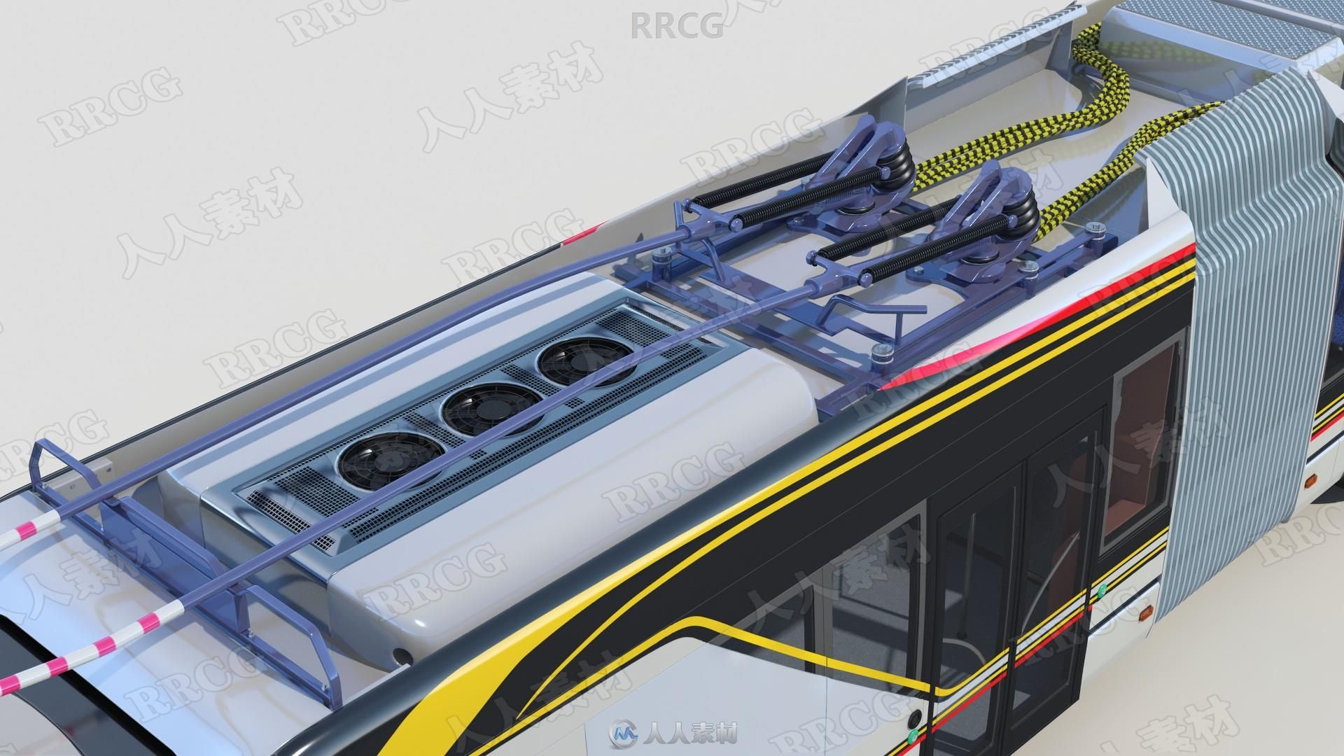 电动混合动力公交车无轨电车真实汽车3D模型