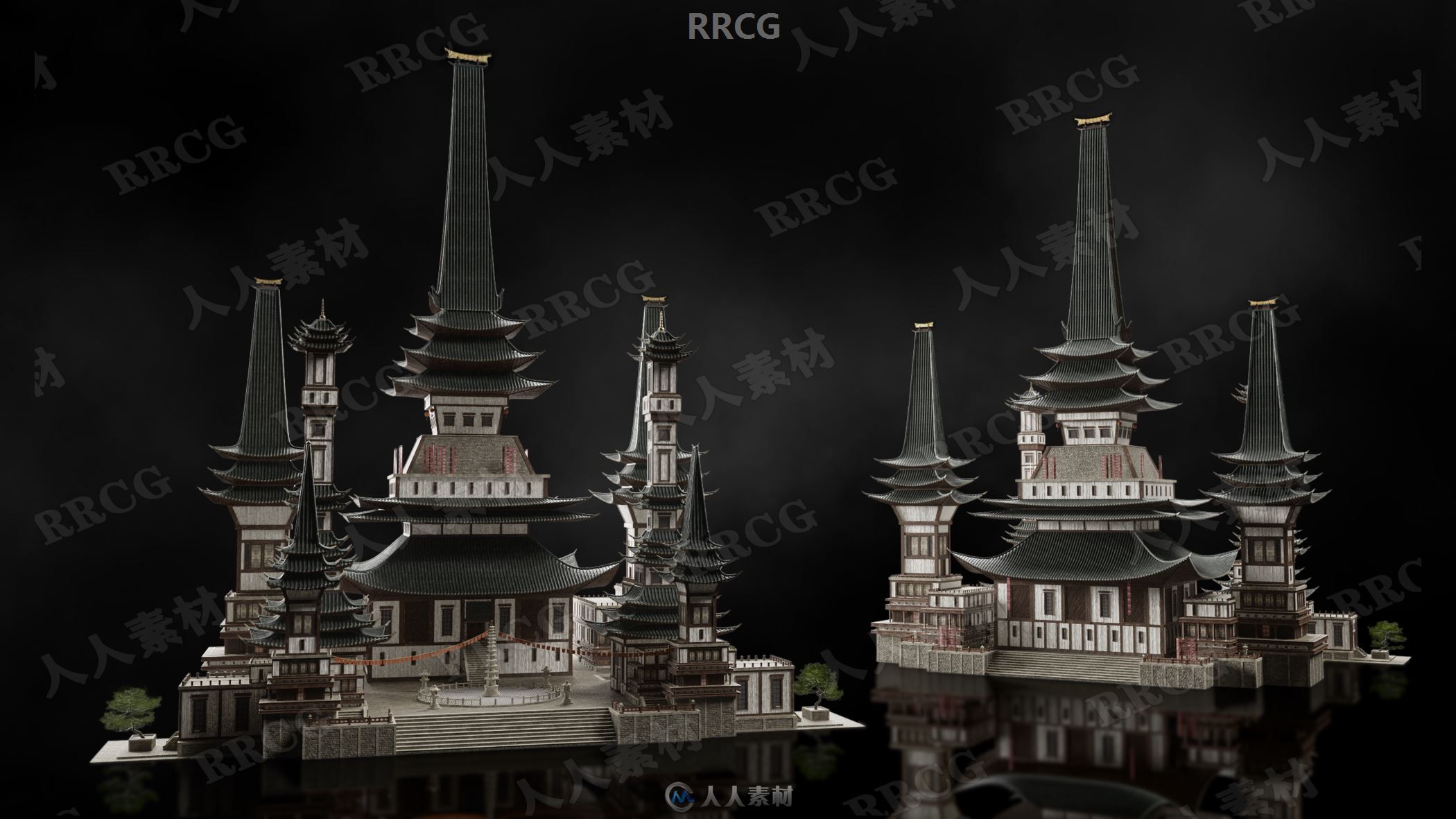 东方神韵香格里拉庙宇建筑景观3D模型合集