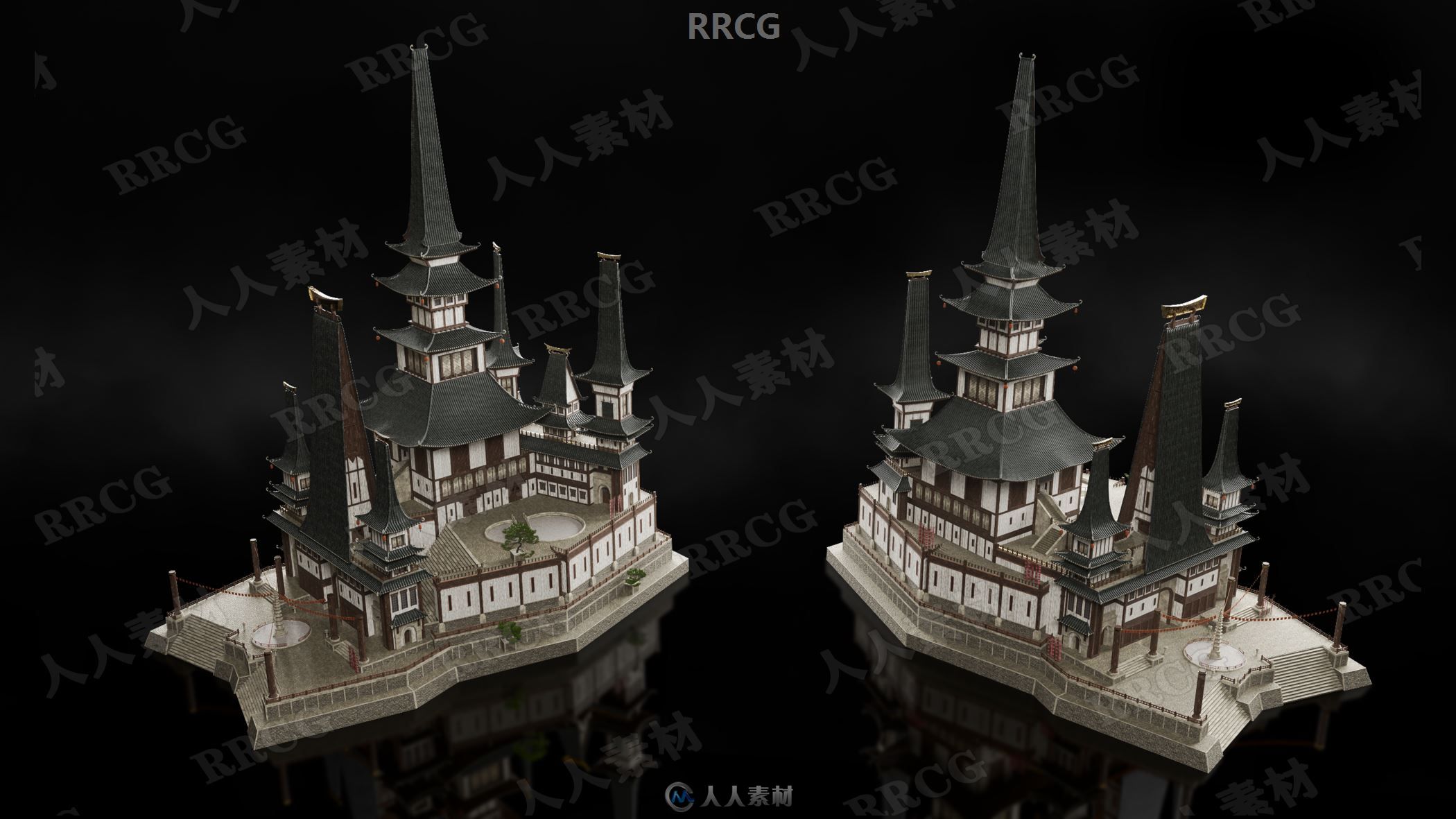 东方神韵香格里拉庙宇建筑景观3D模型合集