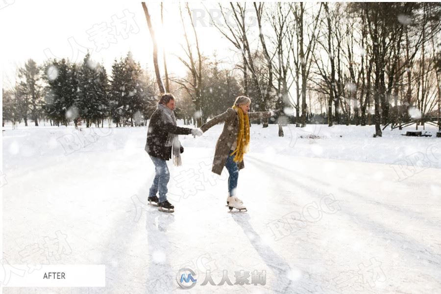 冬季室外写真冷色调雪景人像艺术图像处理特效PS动作