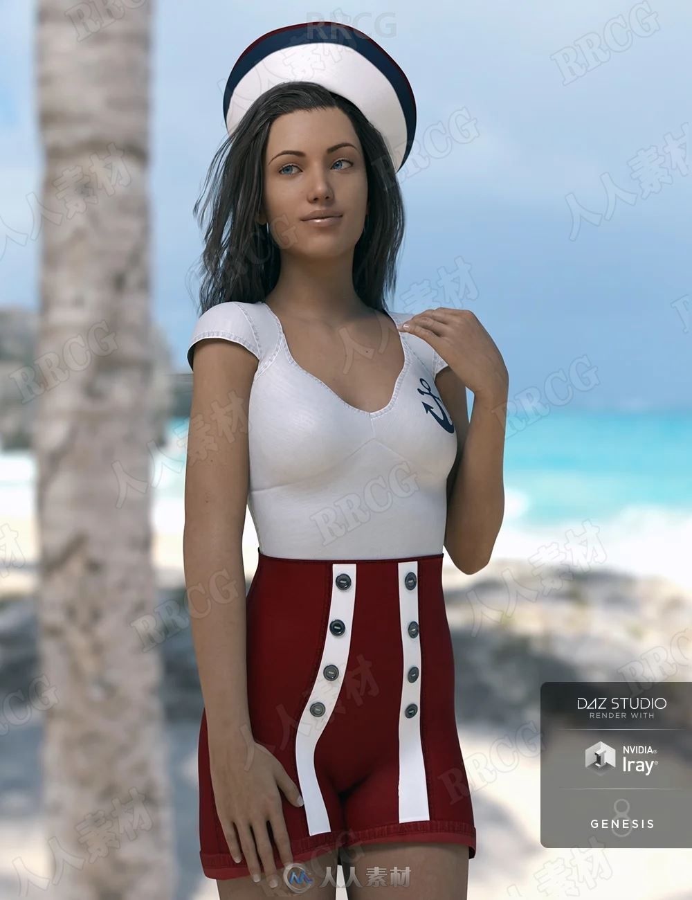 可爱复古女性夏季海军服饰套装3D模型合集