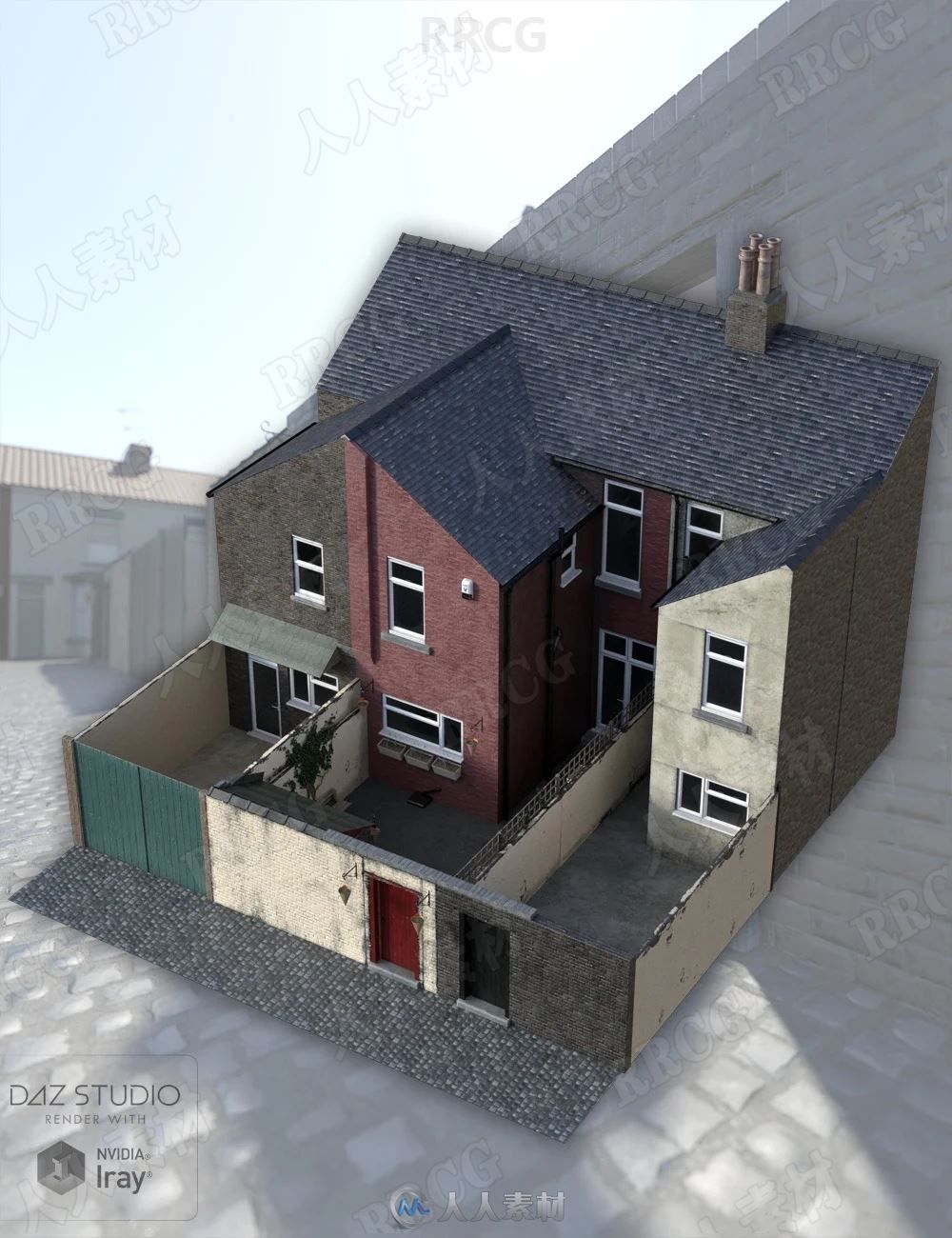 北方露台院子花园和小巷建筑场景3D模型合集
