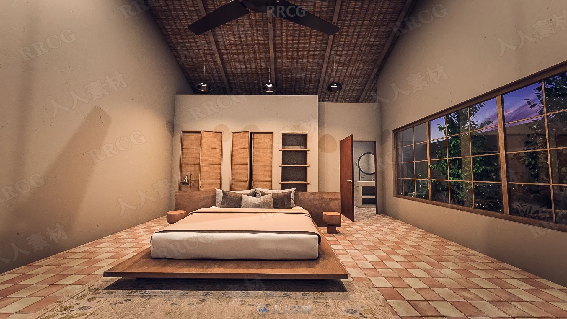 巴厘岛现代木质风格别墅室内场景道具3D模型合集