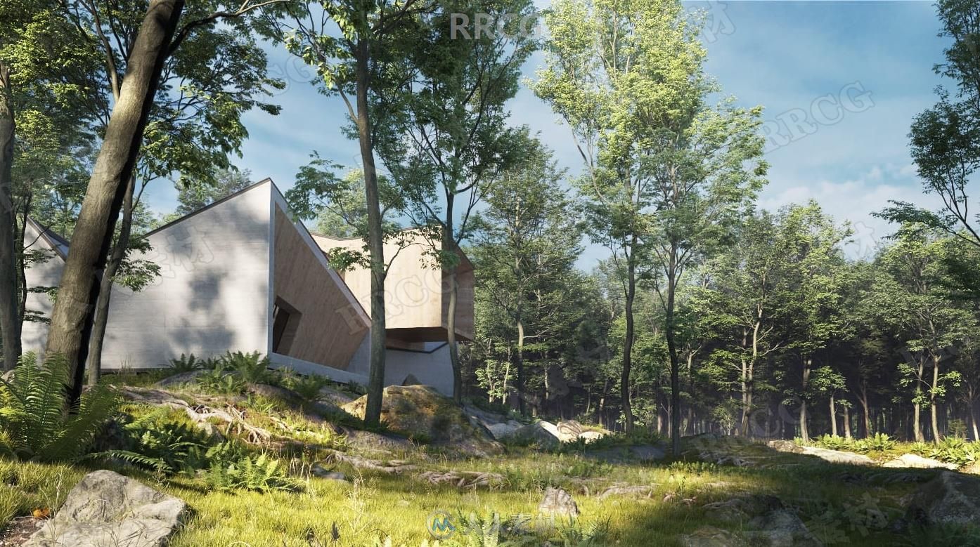 高质量森林中现代风格房屋建筑外部场景3D模型合集 Evermotion Archexteriors第32季
