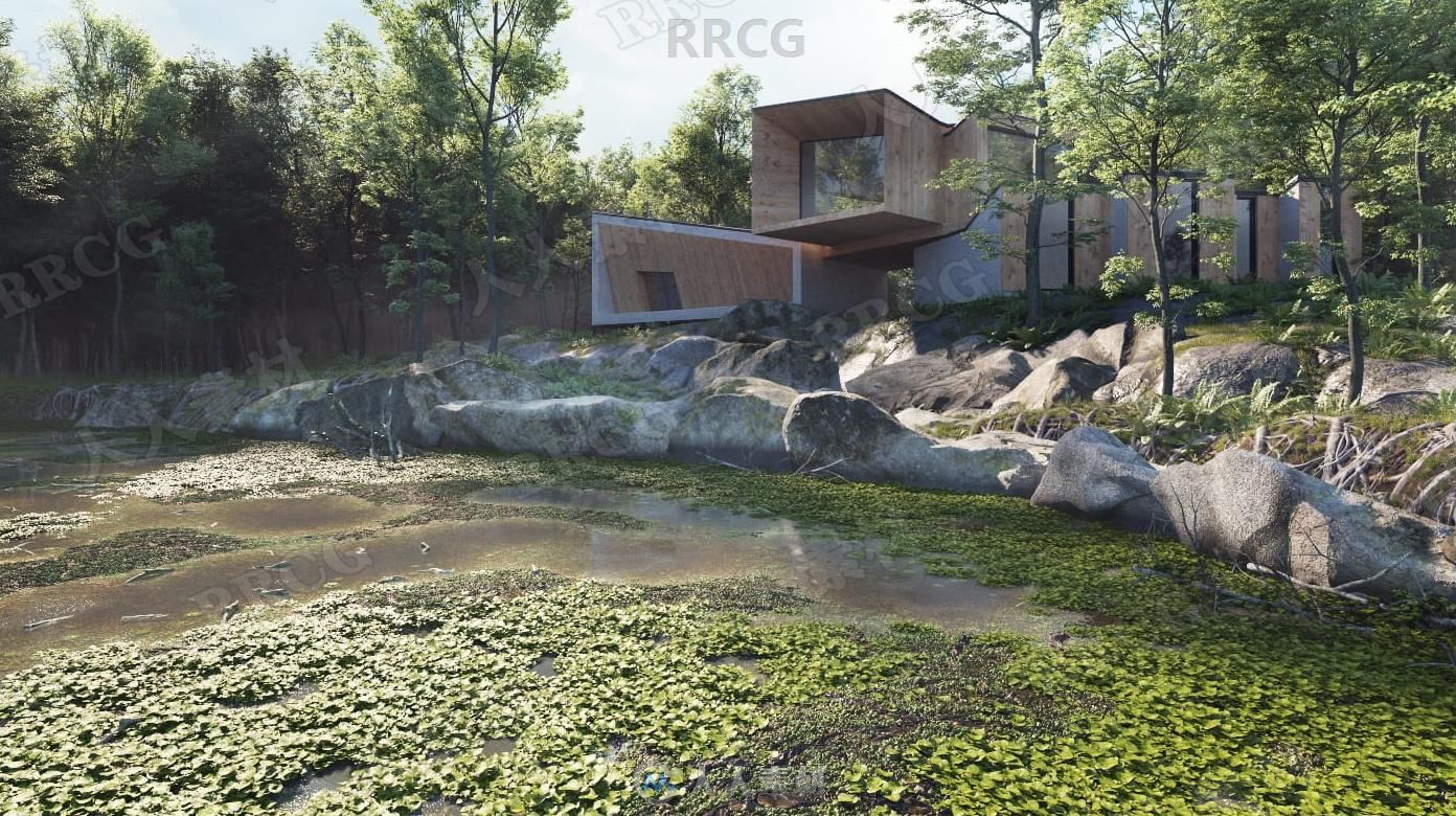 高质量森林中现代风格房屋建筑外部场景3D模型合集 Evermotion Archexteriors第32季