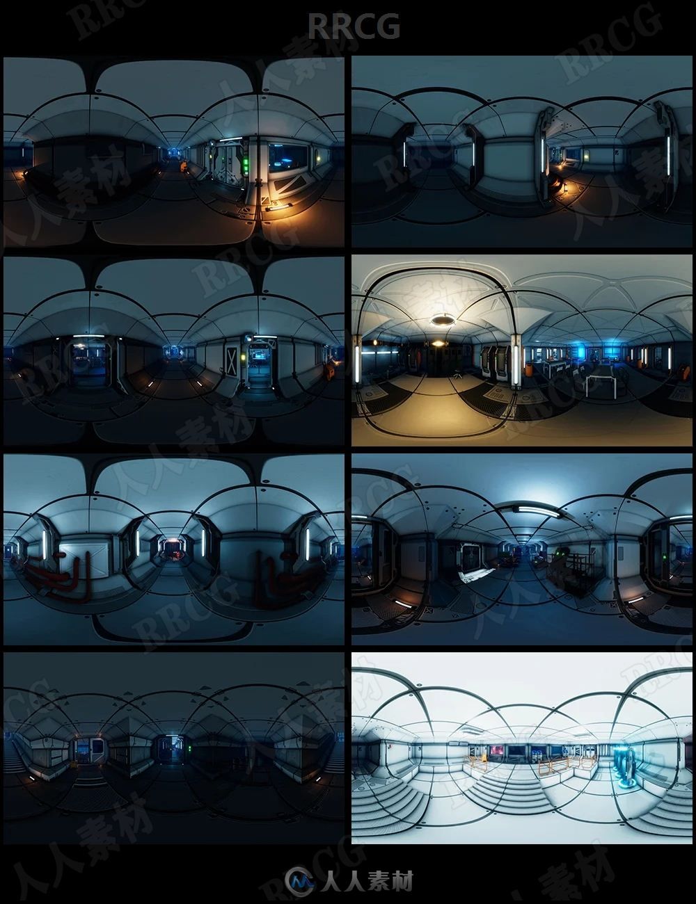 科幻太空飞船霓虹灯餐厅室内设计3D模型合集