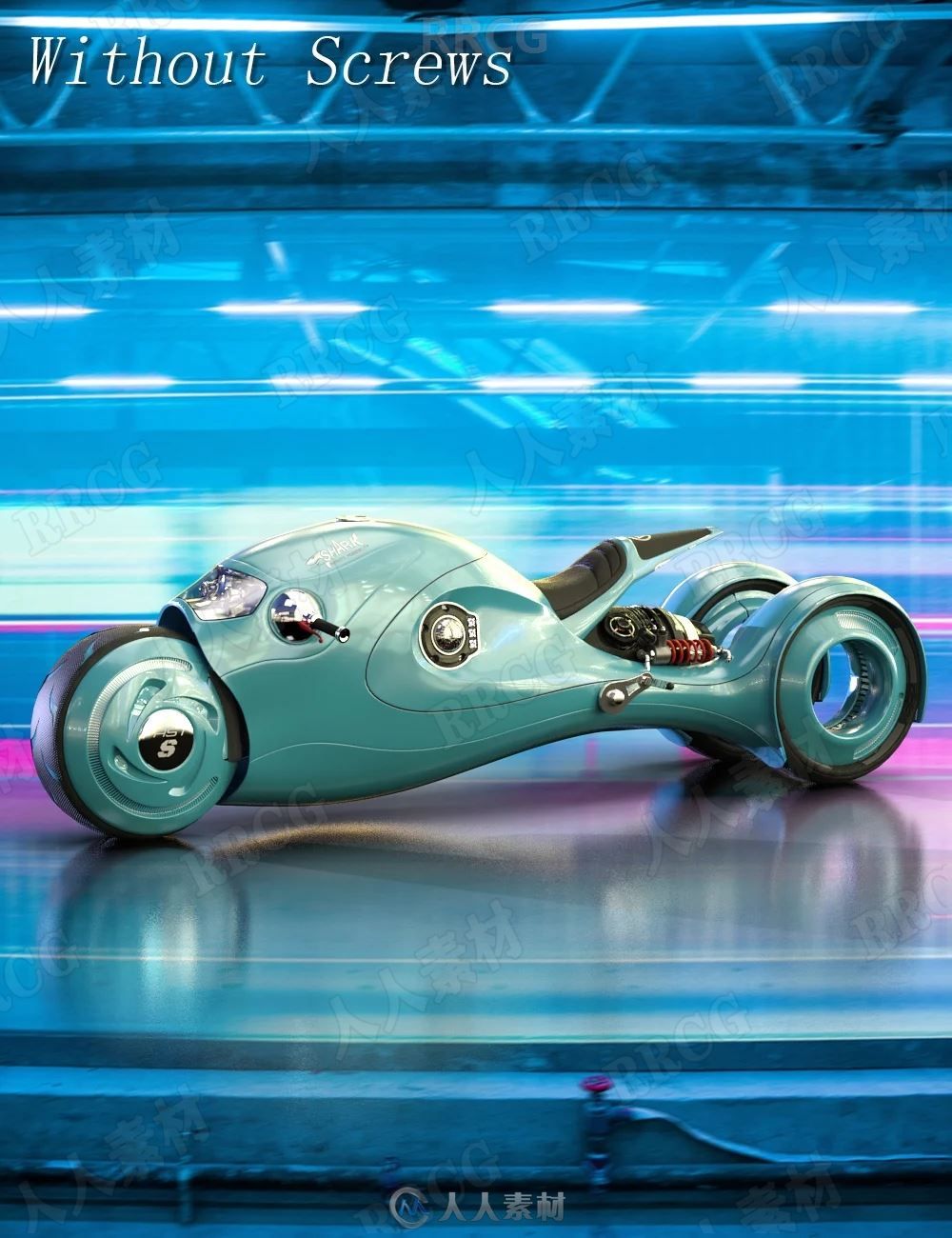 科幻幻想鲨鱼形状酷炫摩托车3D模型合集