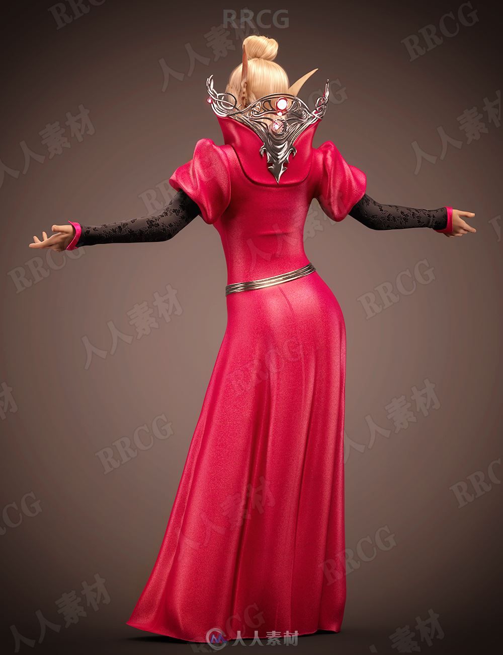 科幻精灵高领长裙礼服服饰套装3D模型合集
