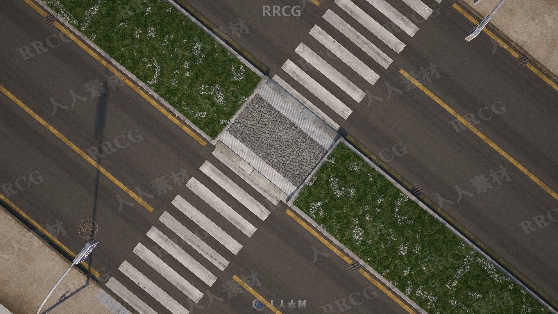 街道路面公路花草绿化带窨井盖相关3D模型合集