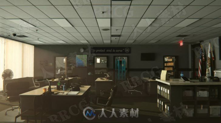 现代都市警察局办公3D环境场景Unity游戏素材资源