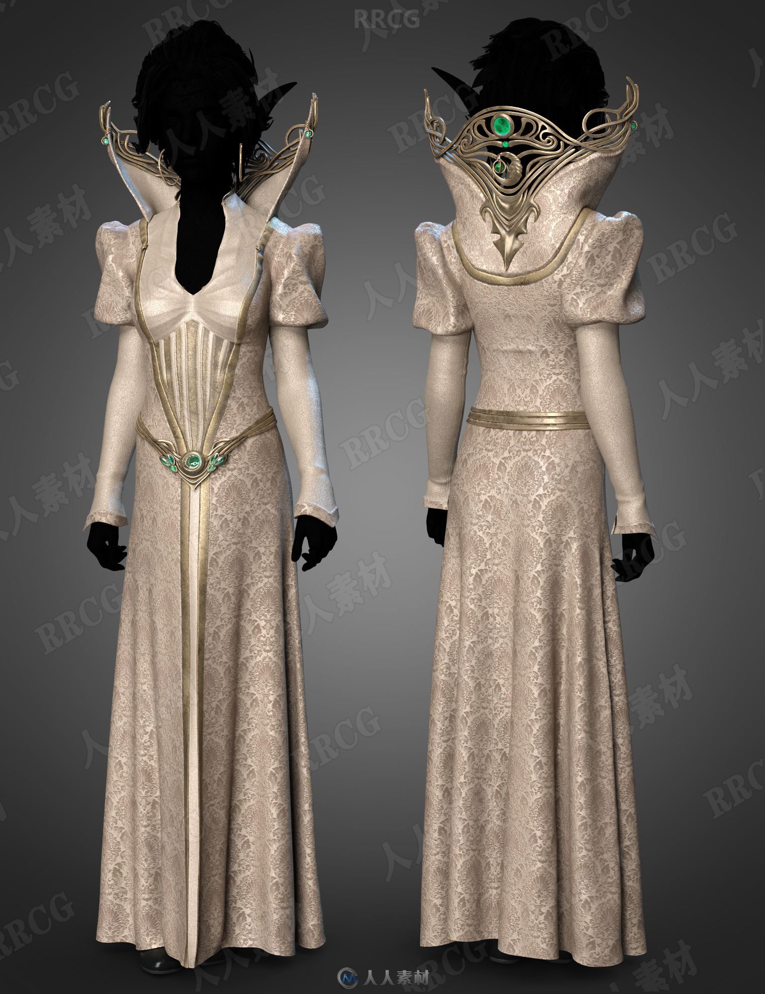 精灵王国童话王室立领长裙豪华服饰套装3D模型合集