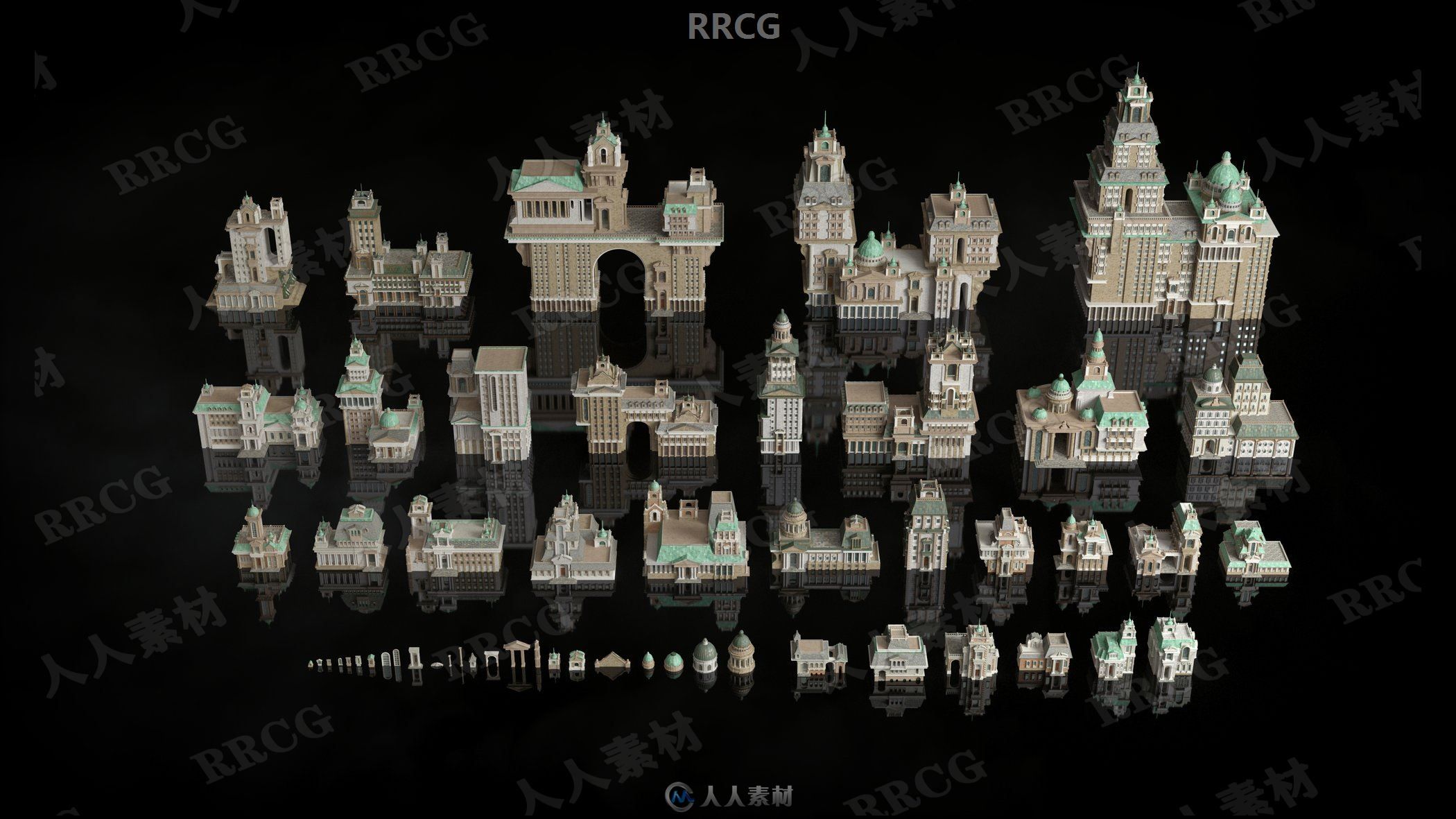 古典罗马联邦城市市政广场殖民地建筑景观3D模型合集