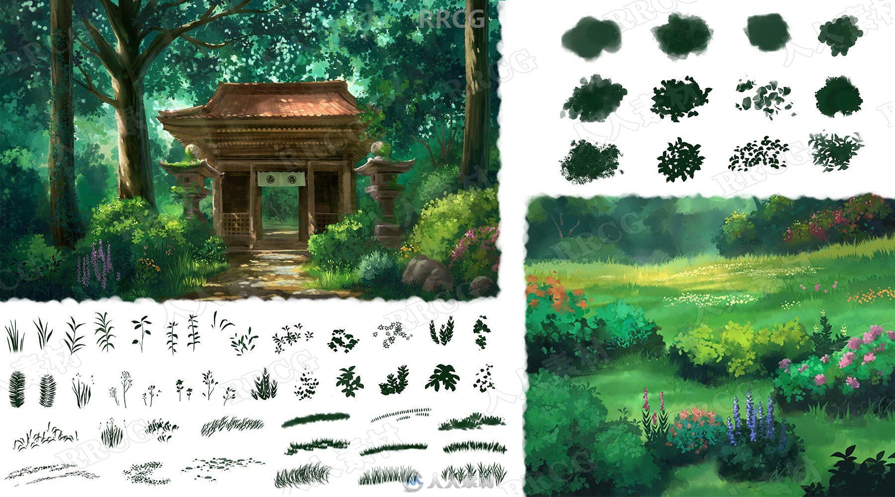 吉卜力Ghibli绘画风格自然风景数字绘画视频教程 附百种笔刷