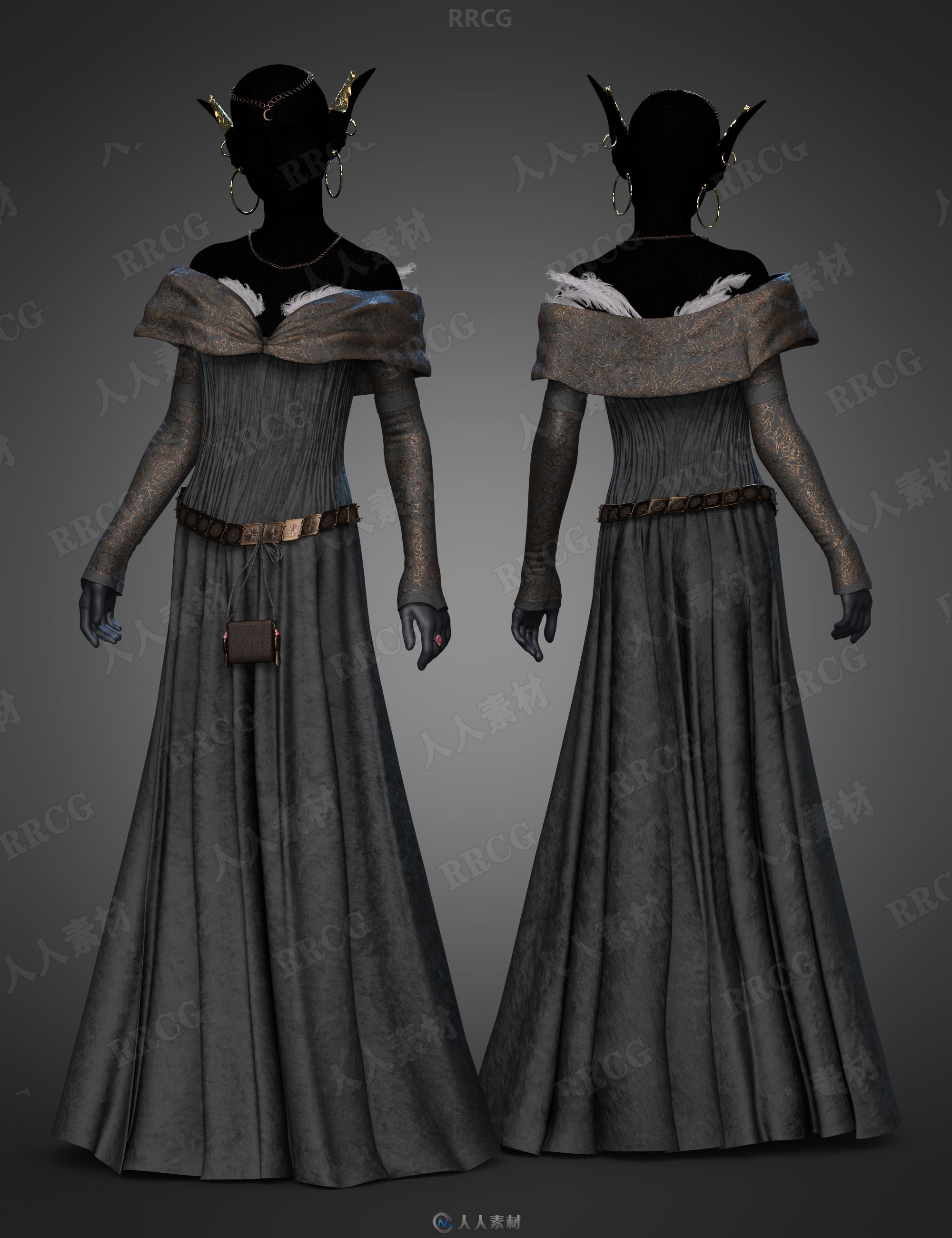 科幻精灵角色高端素雅长裙服装3D模型合集