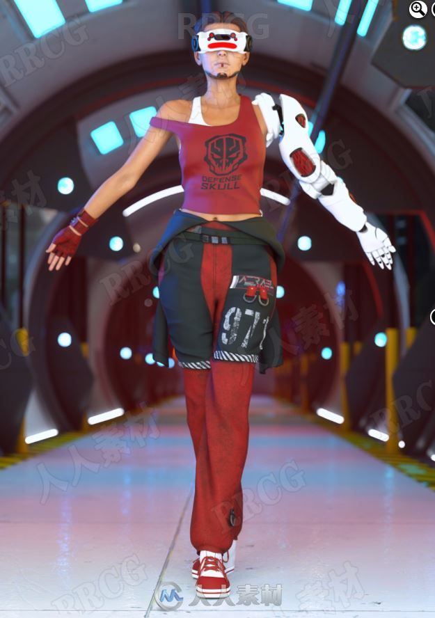 赛博朋克风格个科幻女性战斗装备服饰套装3D模型合集