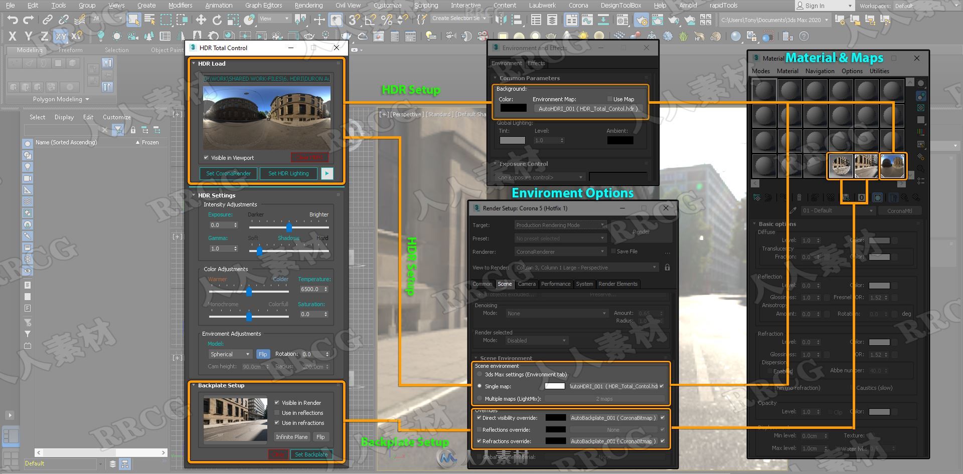 HDR Total Control Corona照明渲染HDRI控制3dsmax脚本插件V1.8版