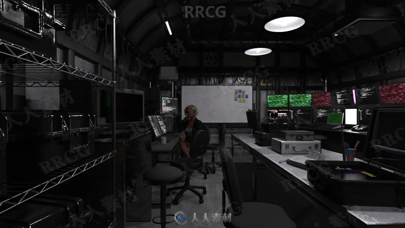 黑客电脑工作室监控室场景室内设计3D模型合集