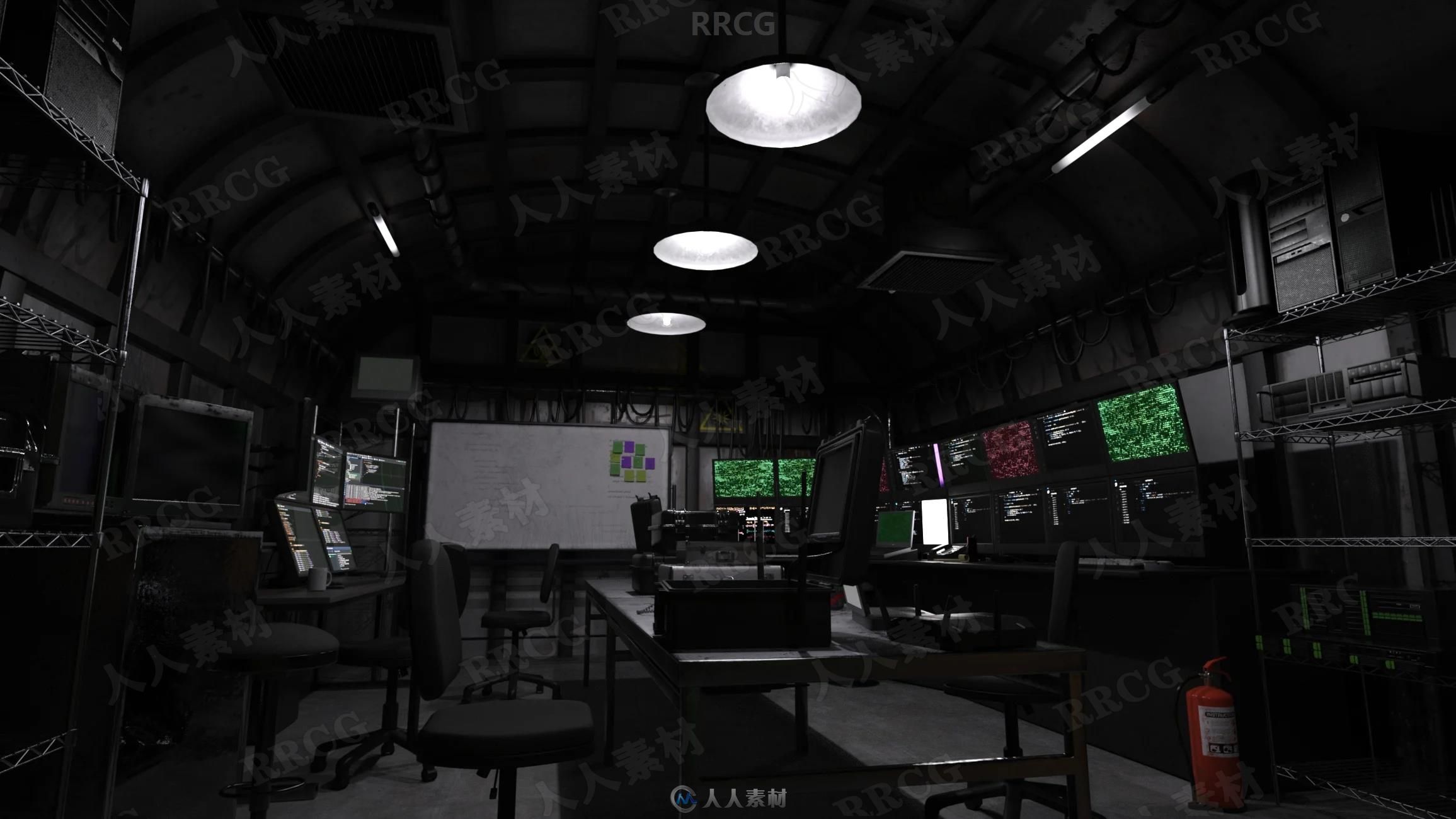 黑客电脑工作室监控室场景室内设计3D模型合集