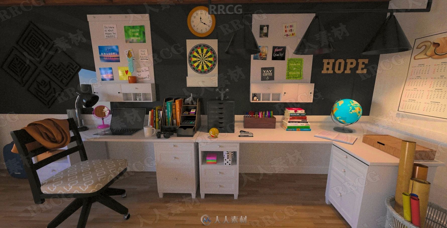 青少年整洁个性学习书房起居室3D模型合集