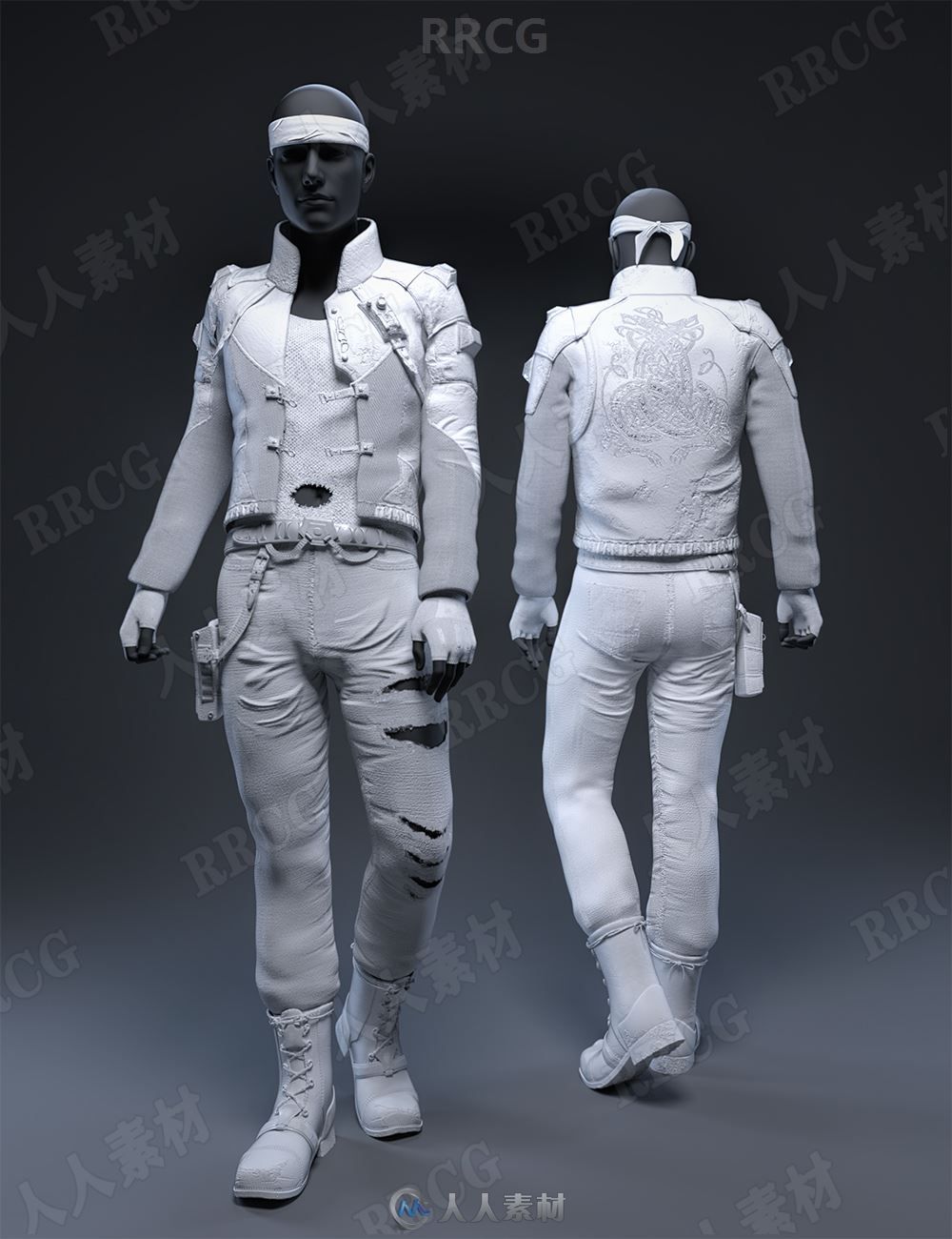 科幻前卫朋克风男性个性服饰套装3D模型合集