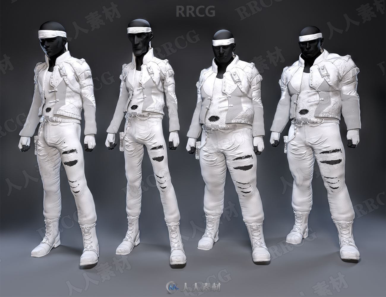 科幻前卫朋克风男性个性服饰套装3D模型合集