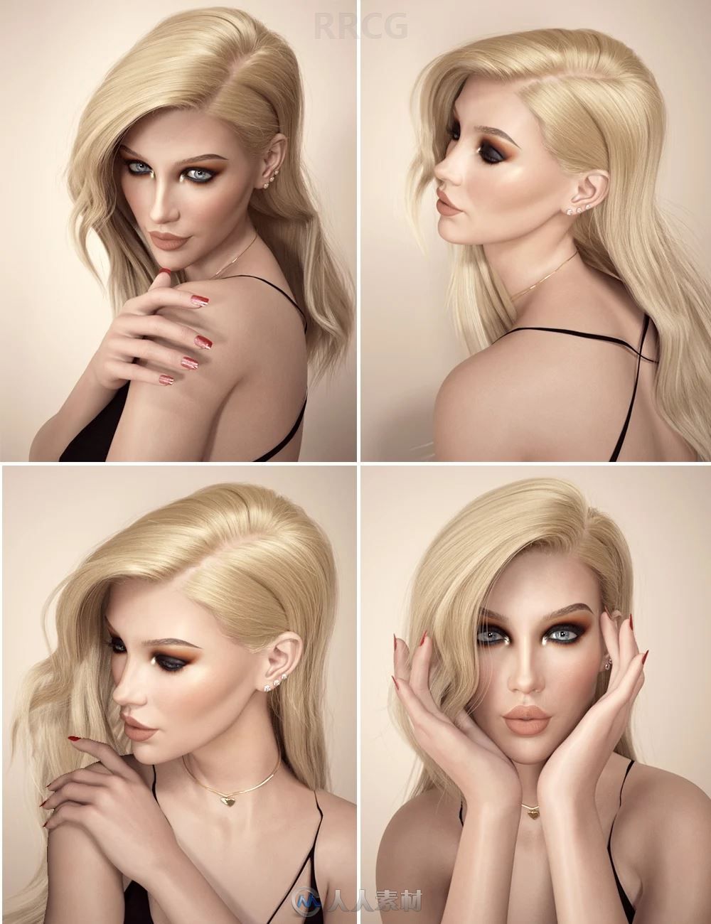 华丽性感高级感欧美女性妆容造型姿势3D模型合集