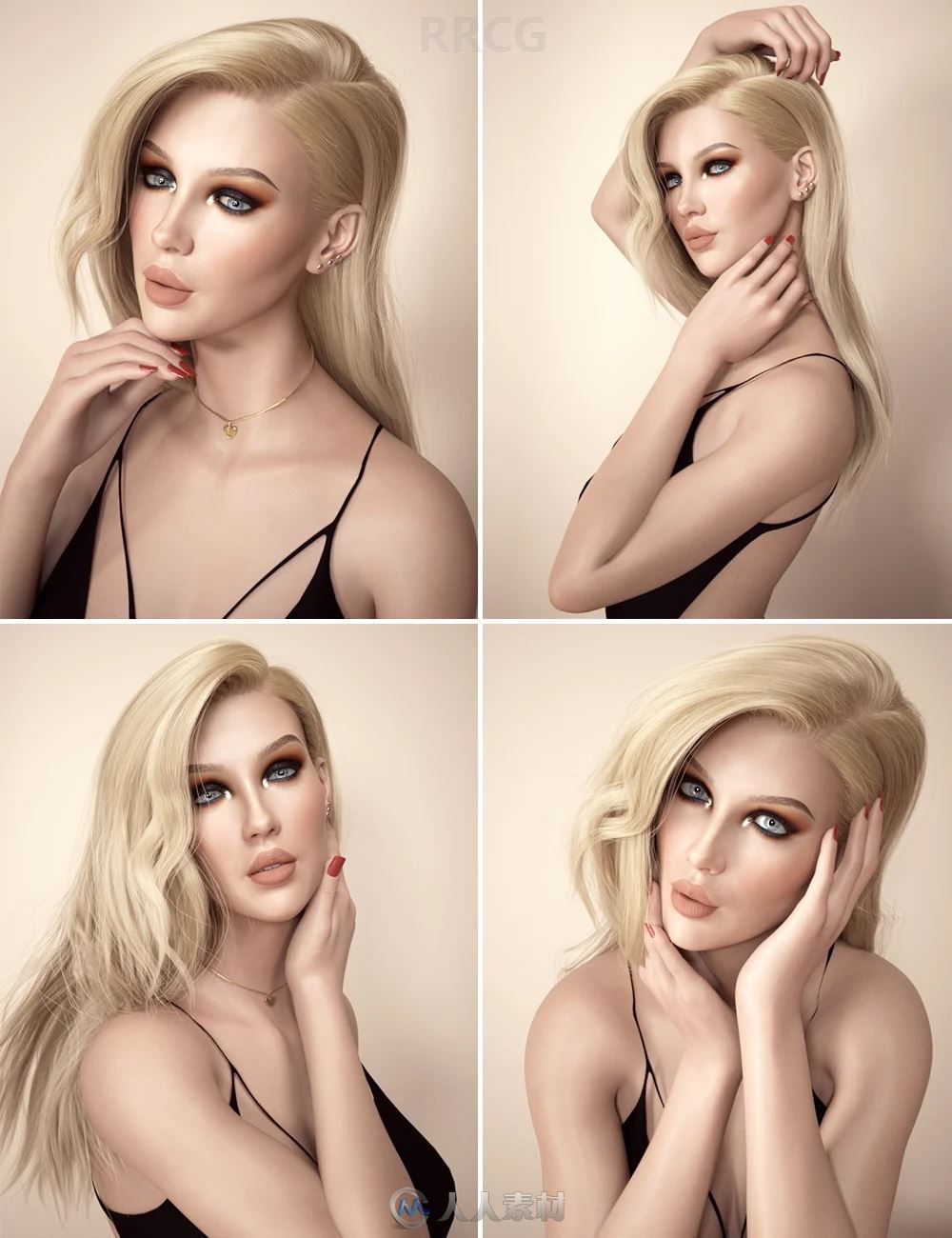 华丽性感高级感欧美女性妆容造型姿势3D模型合集