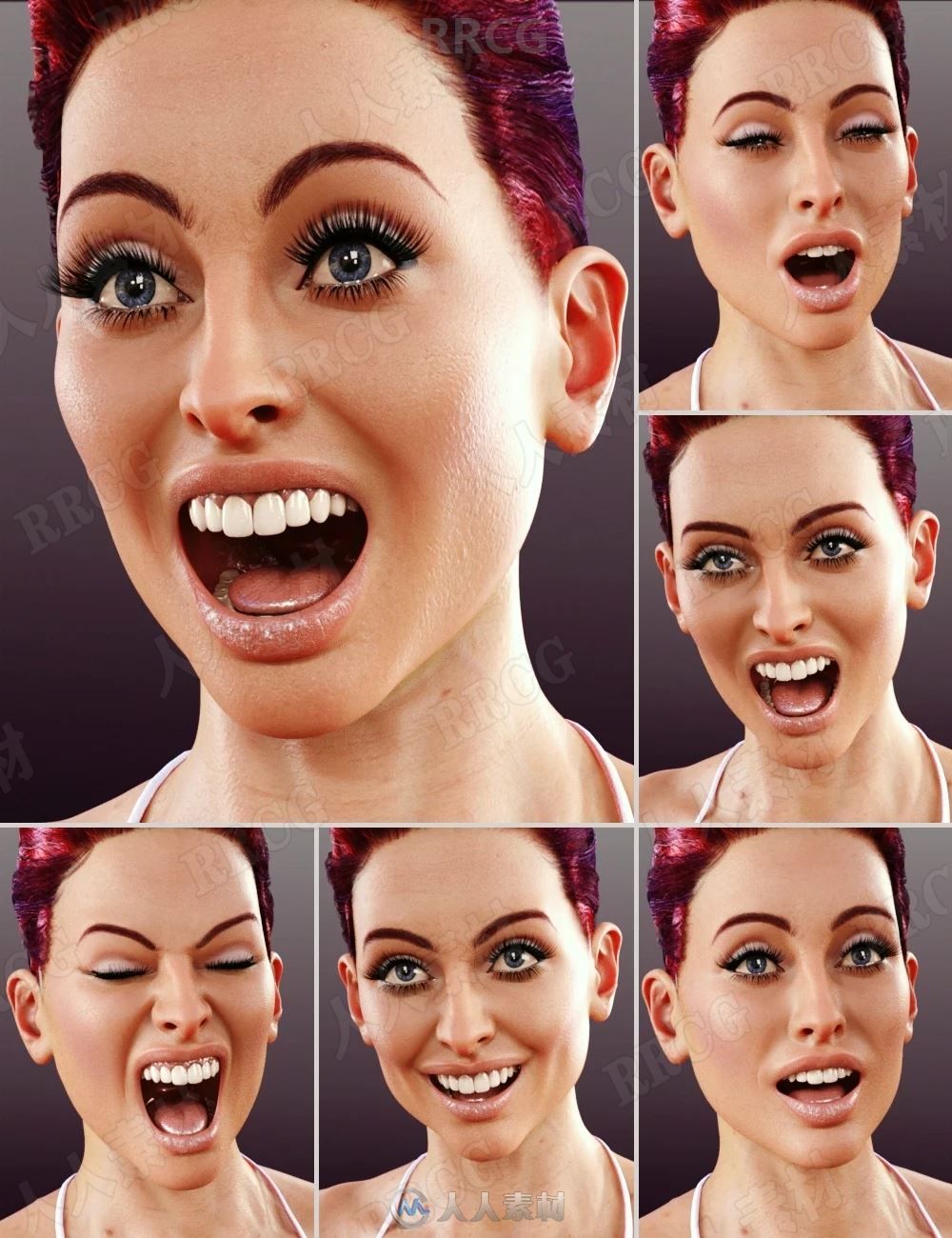 女性喜怒哀乐微妙表情情绪变化3D模型合集