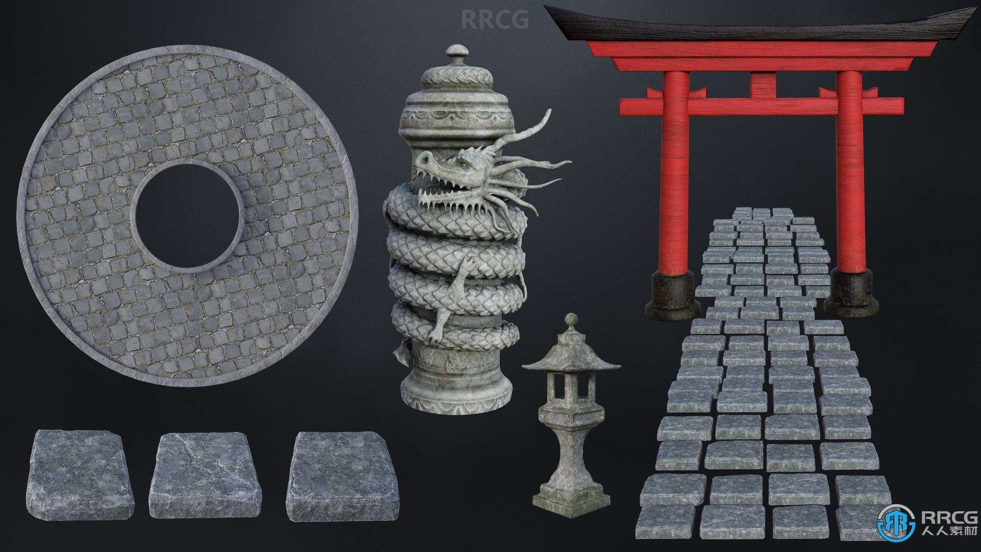 日式浪漫古代花园场景3D模型合集