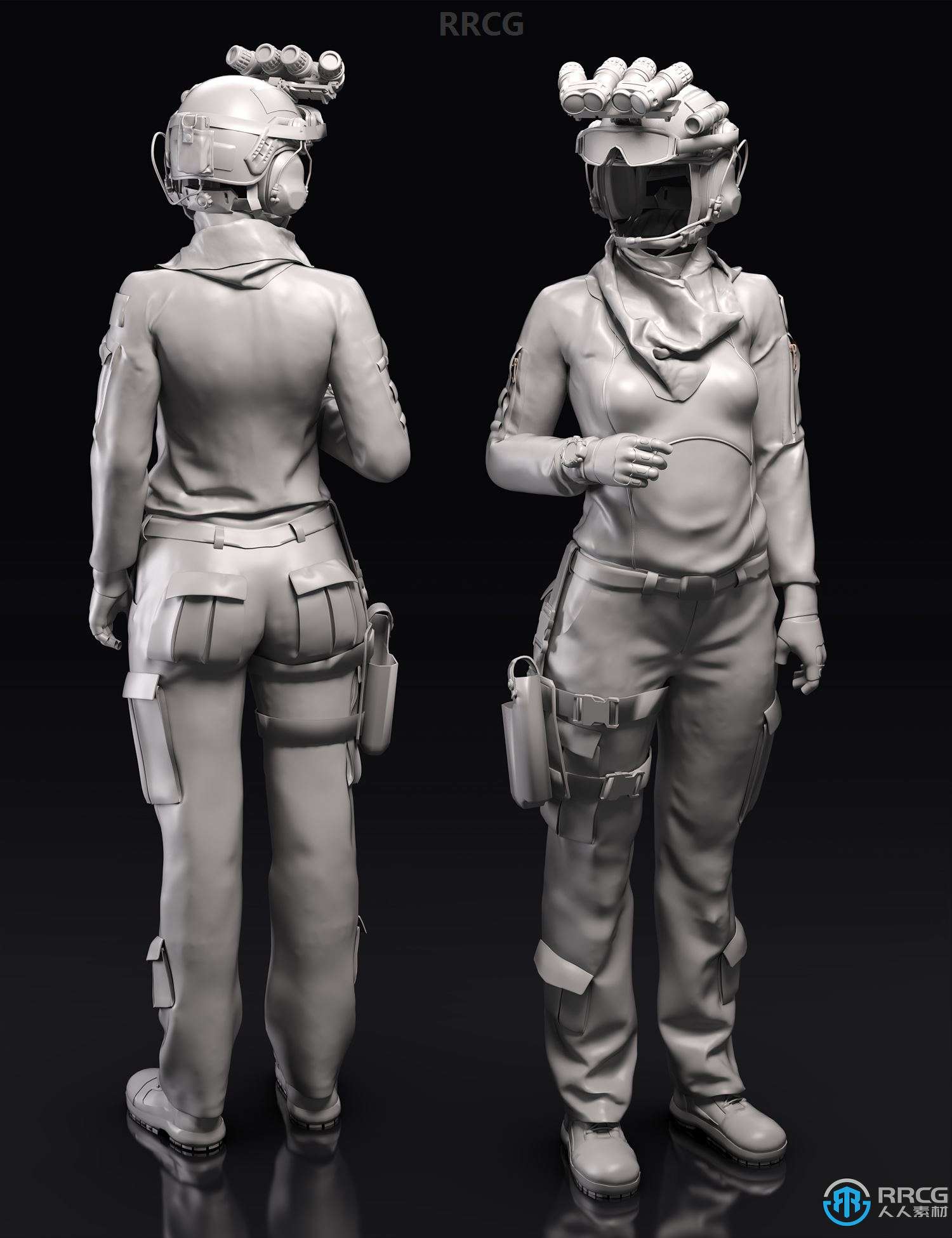 现代军事部队女性战斗装备服饰套装3D模型合集