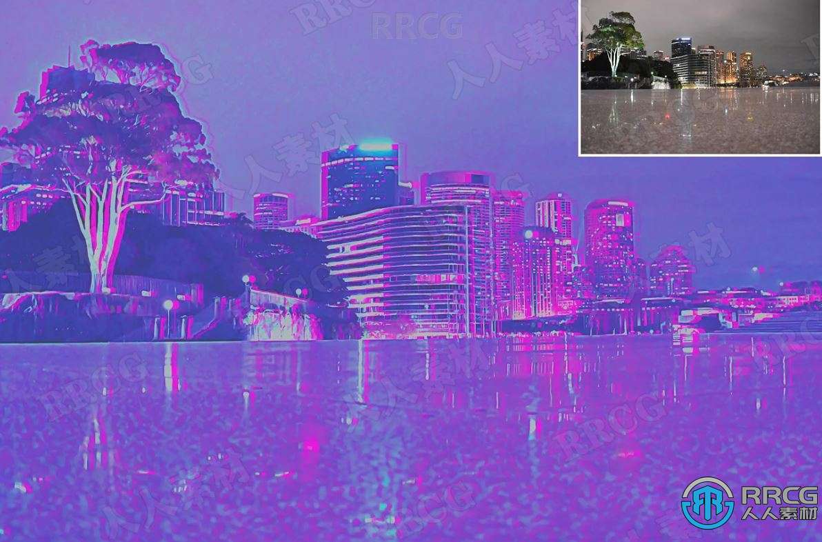 赛博朋克风格梦幻双重虚影紫色调艺术图像处理特效PS动作