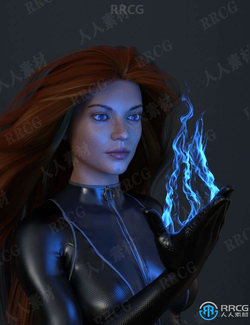 科幻女性角色手臂胸部火焰贴花视觉特效3D模型合集