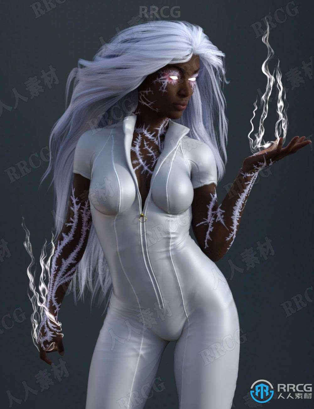 科幻女性角色手臂胸部火焰贴花视觉特效3D模型合集